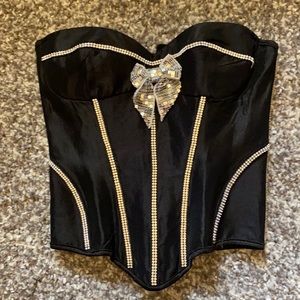Coquette black satin with silver rhinestones!